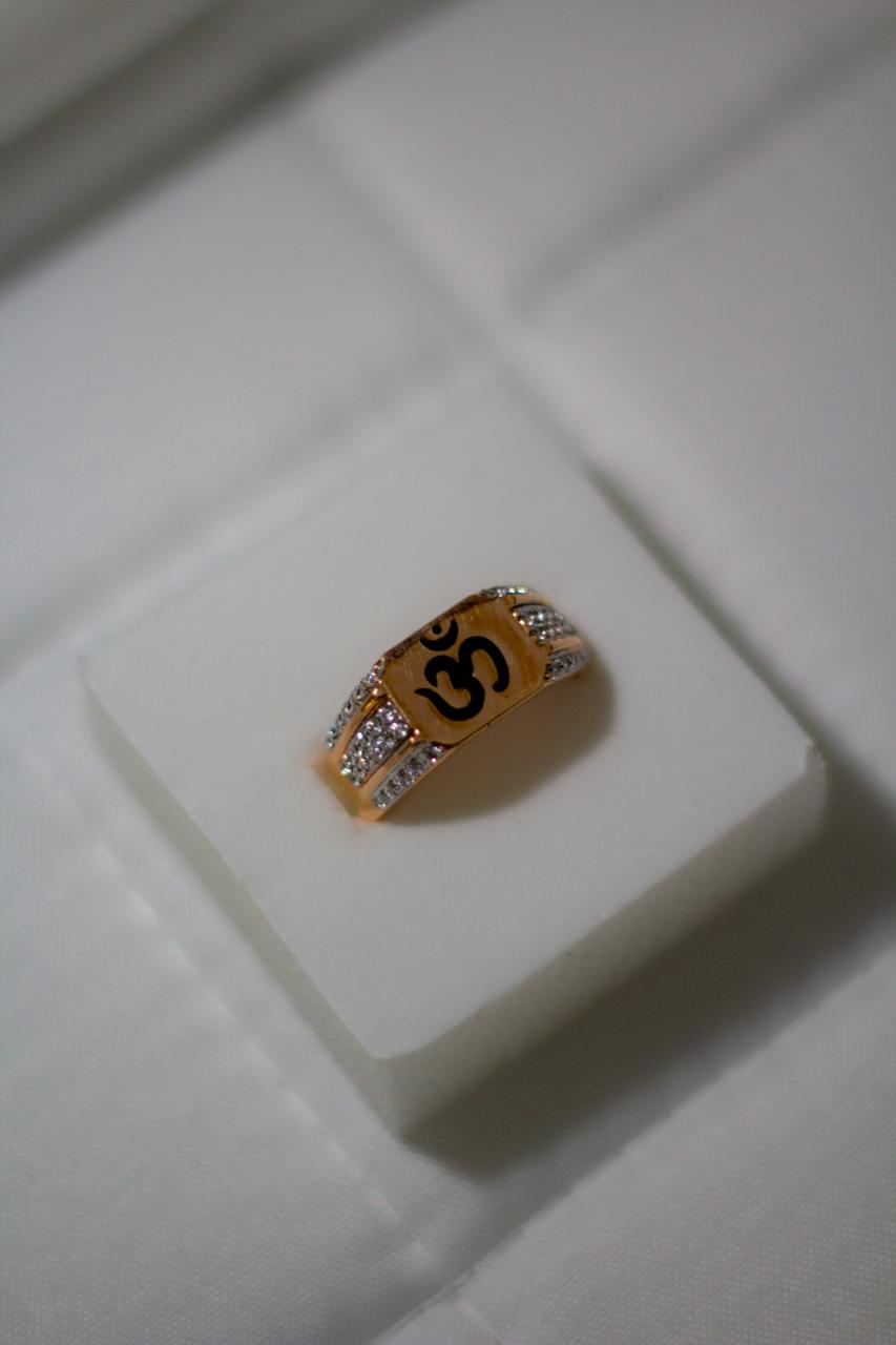 Gold Om Engraved Ring with Crystal Accents - 1