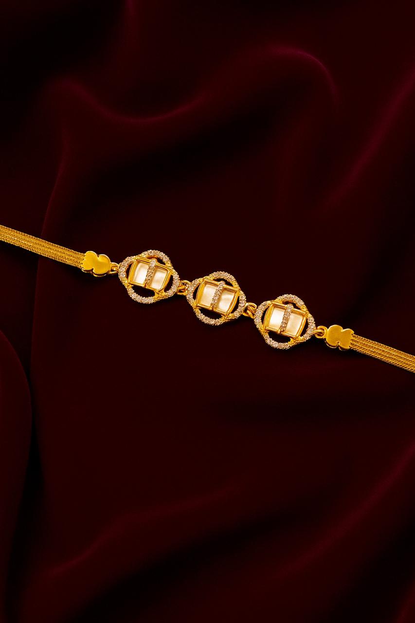 Gold Bracelet with Crystal Studded Circular Design - 1