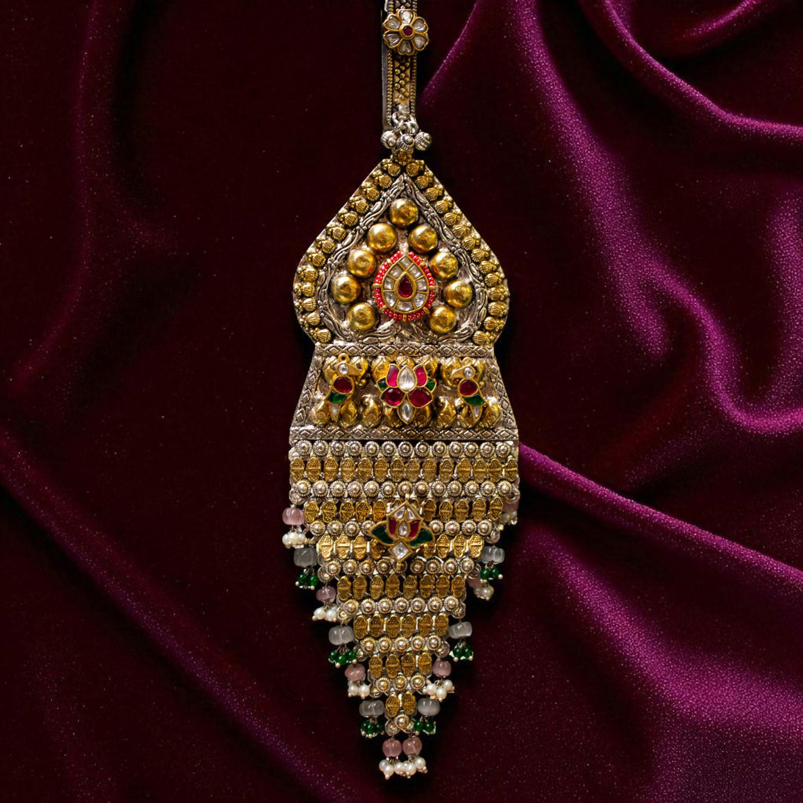 Traditional Gold Judo with Kundan Work and Pearl Drops - 1