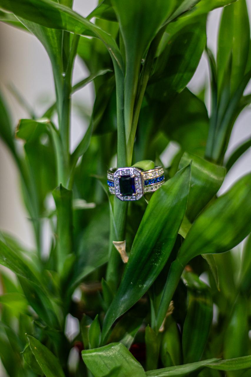 Silver Ring with Blue Stone and Crystal Accents - 1