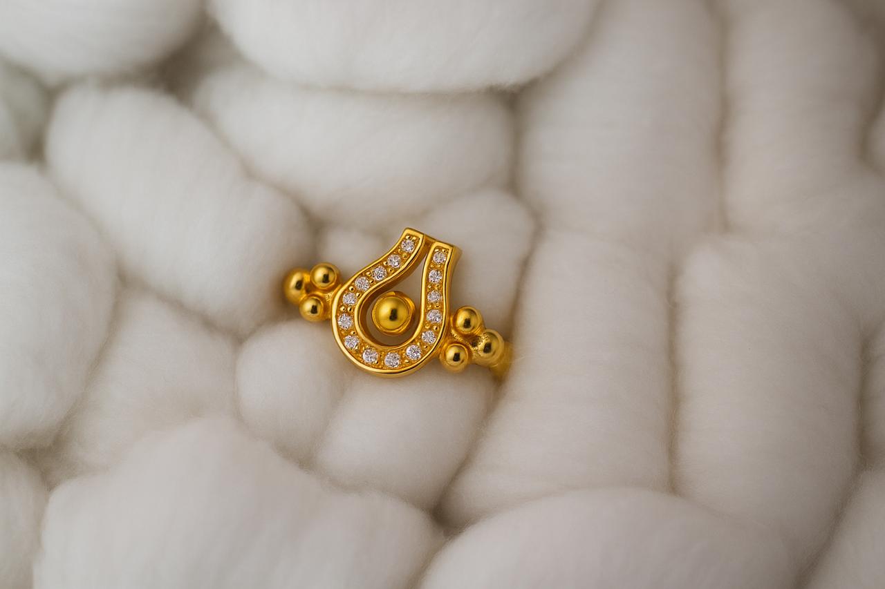 Gold Vishnu Tilak Ring with Crystal Accents - 1