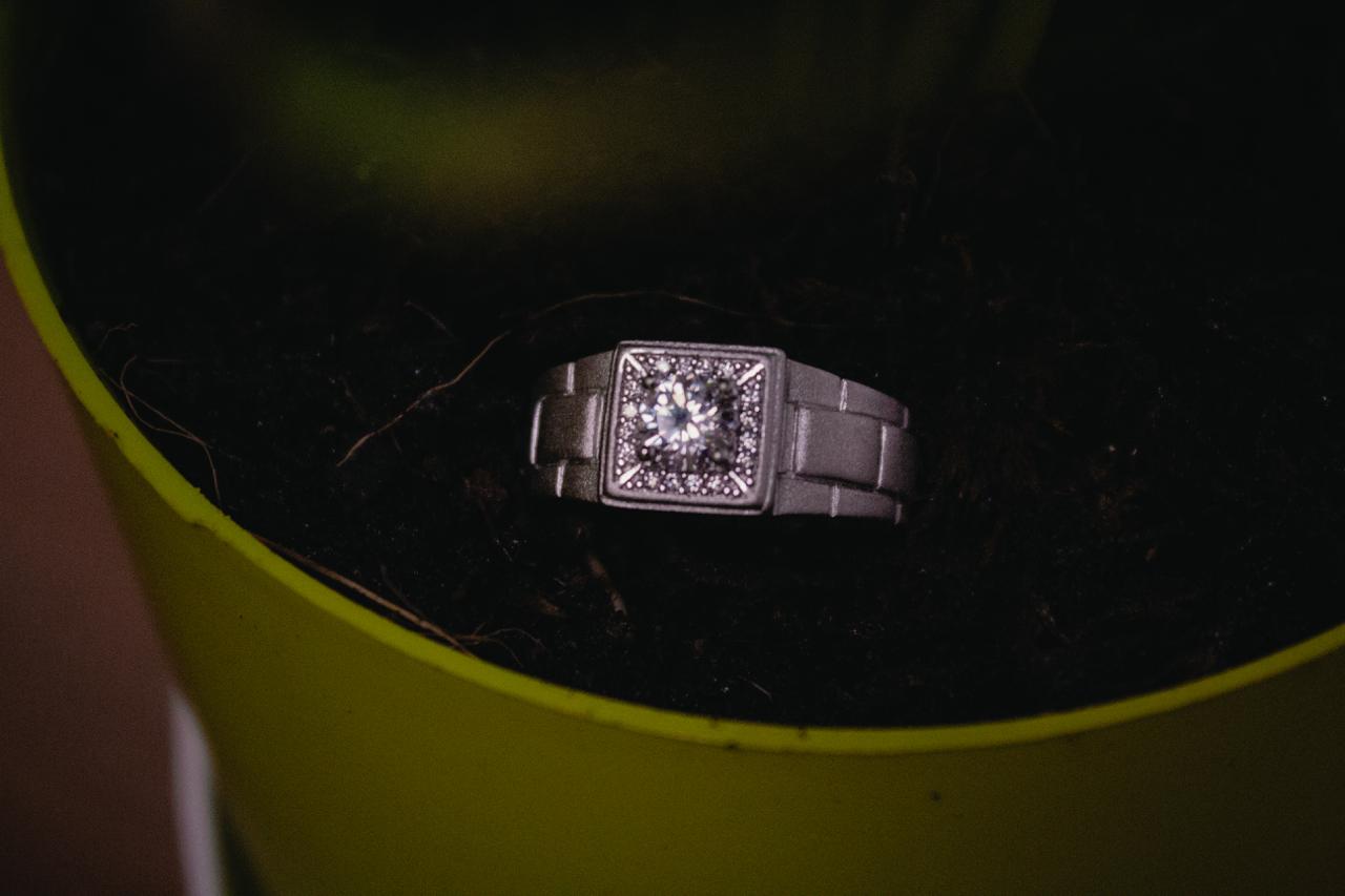 Classic Silver Square Ring with Crystal Center - 1