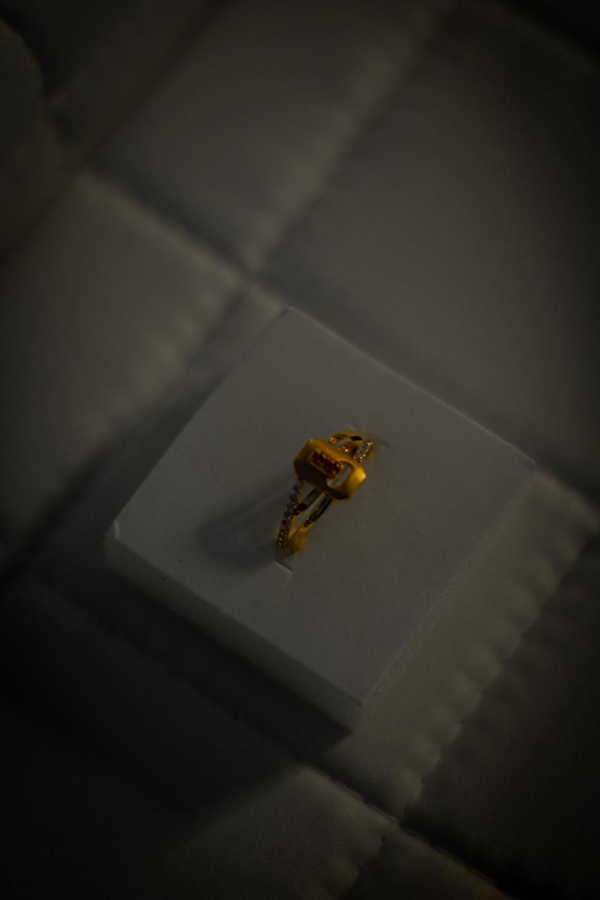 Gold Rectangular Design Ring with Crystal Accents - 1