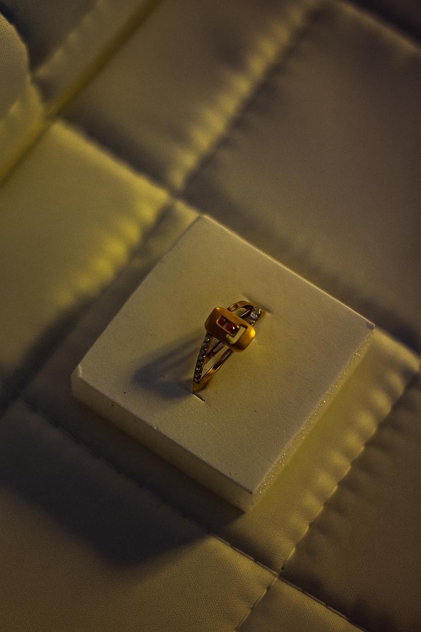 Gold Rectangular Design Ring with Crystal Accents thumbnail 2
