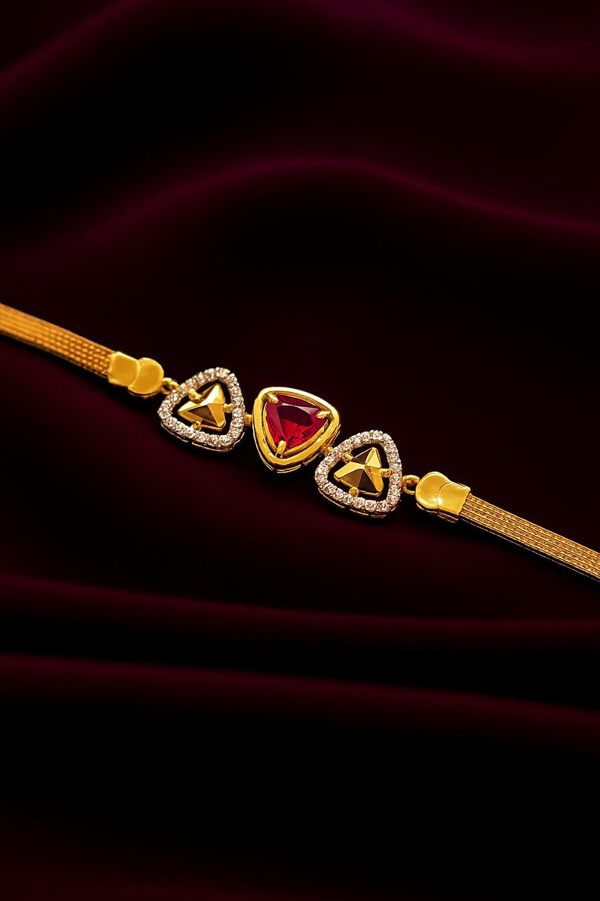 Gold Heart Design Bracelet with Red Stone Accent - 1