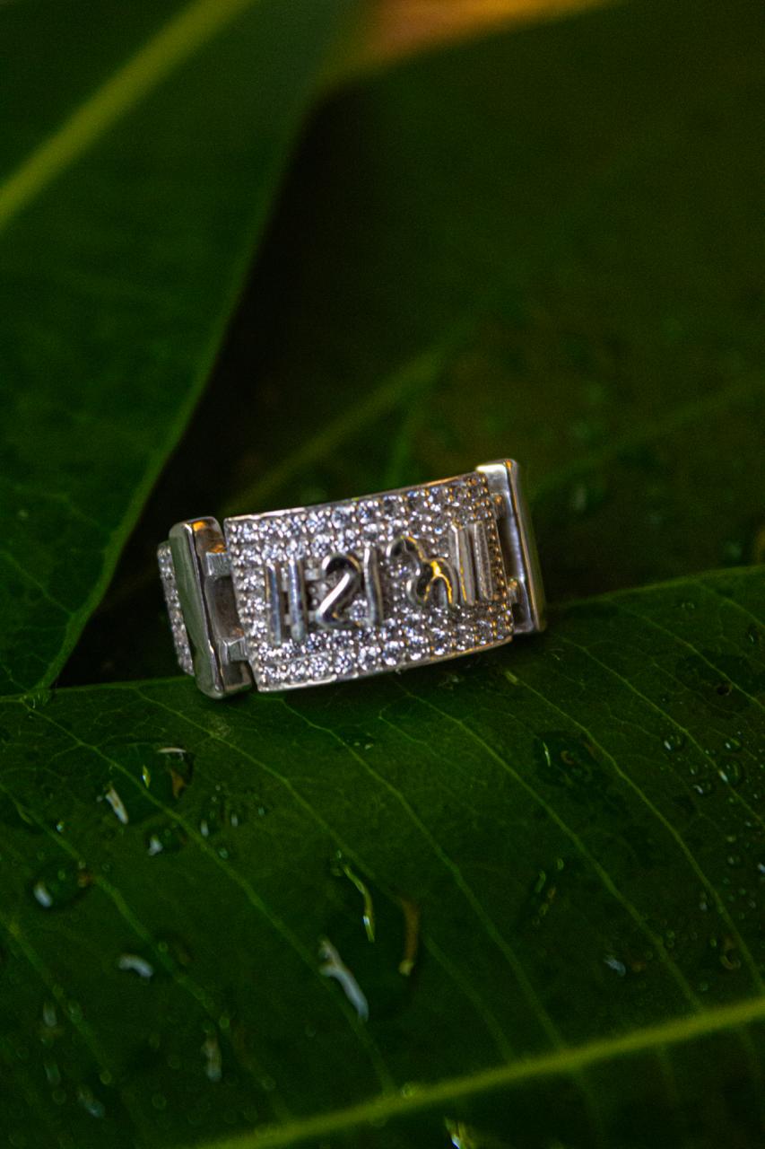 Stylish Silver Engraved Ring with Crystal Studded Finish - 1