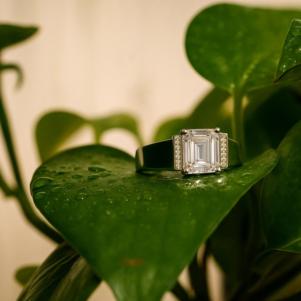 Elegant Silver Square Solitaire Ring with Crystal Accents - 1