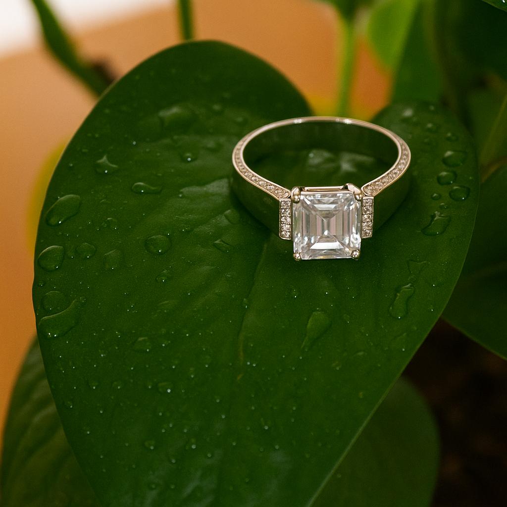 Elegant Silver Square Solitaire Ring with Crystal Accents thumbnail 2